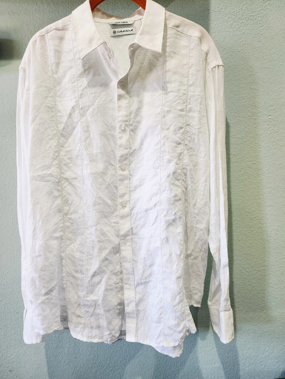 CUBAVERA | Guayabera White Linen Panel Button Shirt | Medium